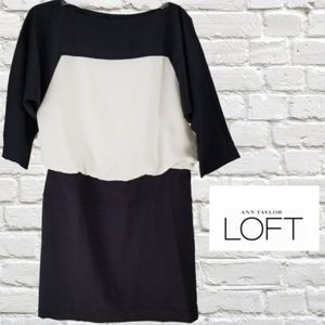 Loft block navy blue & white blouse top, cloth navy bottom.